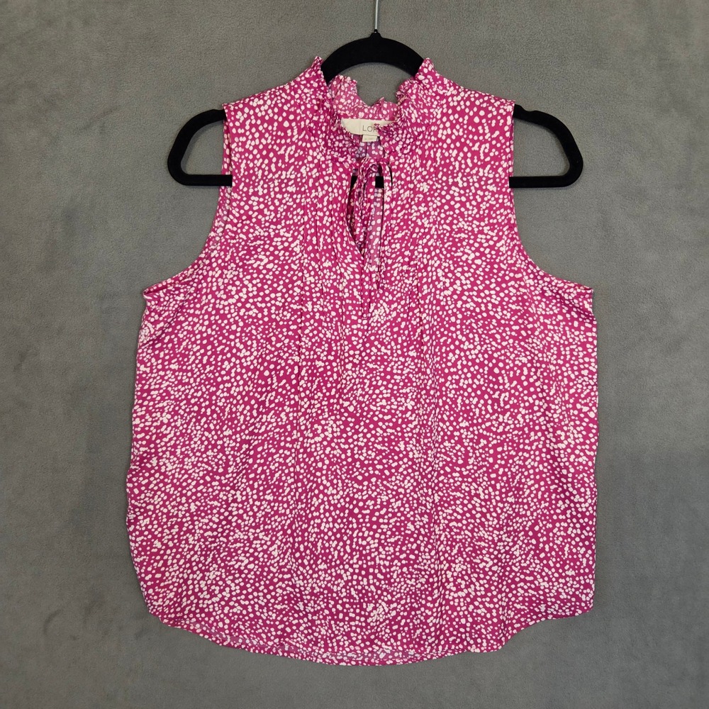 LOFT Ruffle Neck Sleeveless Blouse Women's Size Medium Polka Dot Office‎